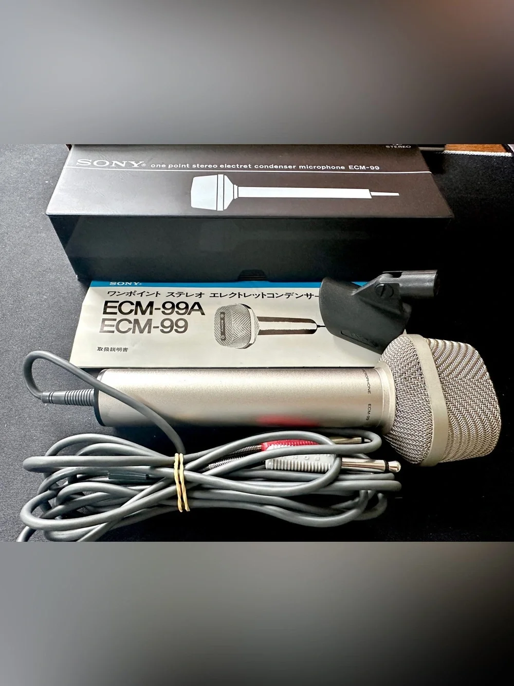 Vintage 1970s Sony ECM-99A Stereo Microphone 600 Ohm & Case NEW Old Stock Japan